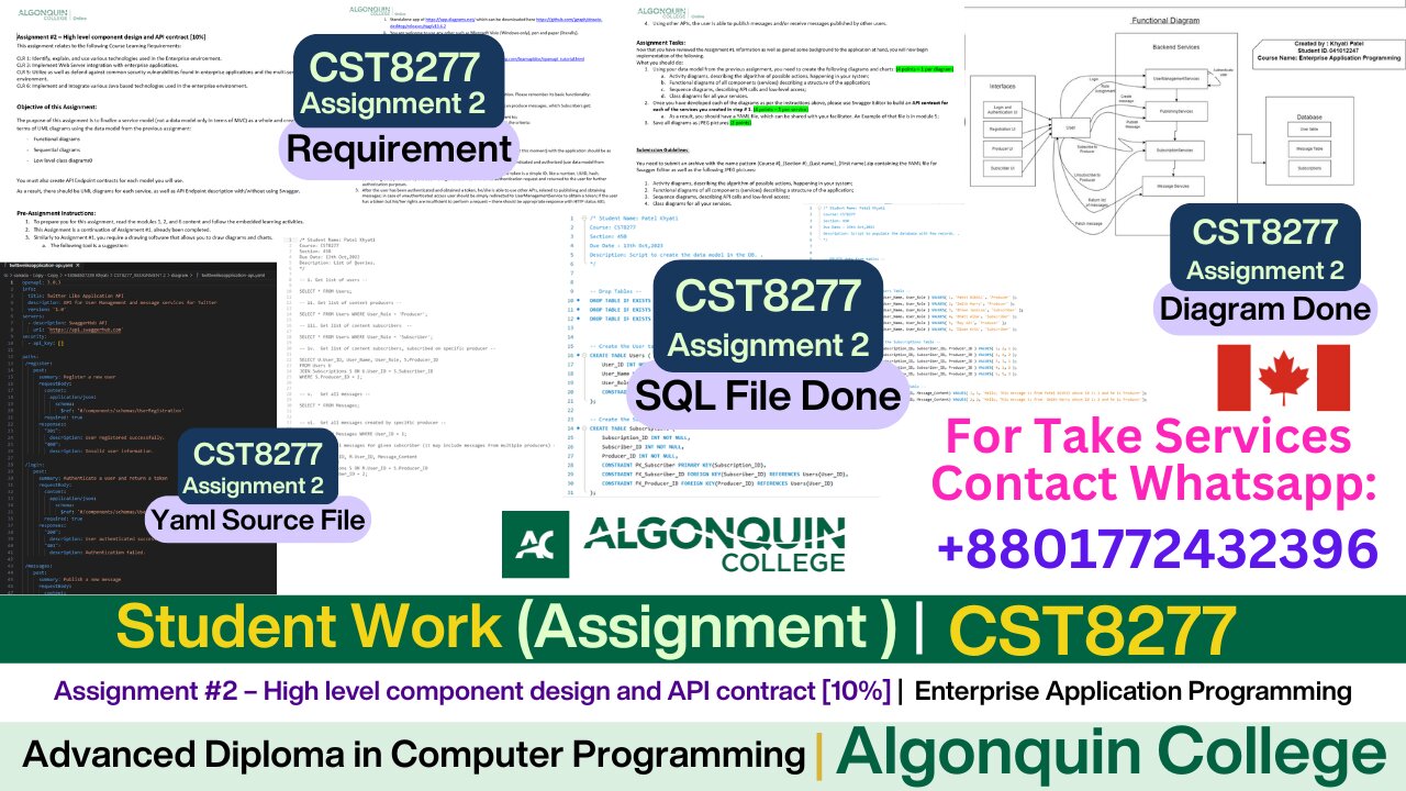Client Work (Assignment) | CST8277 Assignment 2 Component Design + API Contract | Algonquin College
