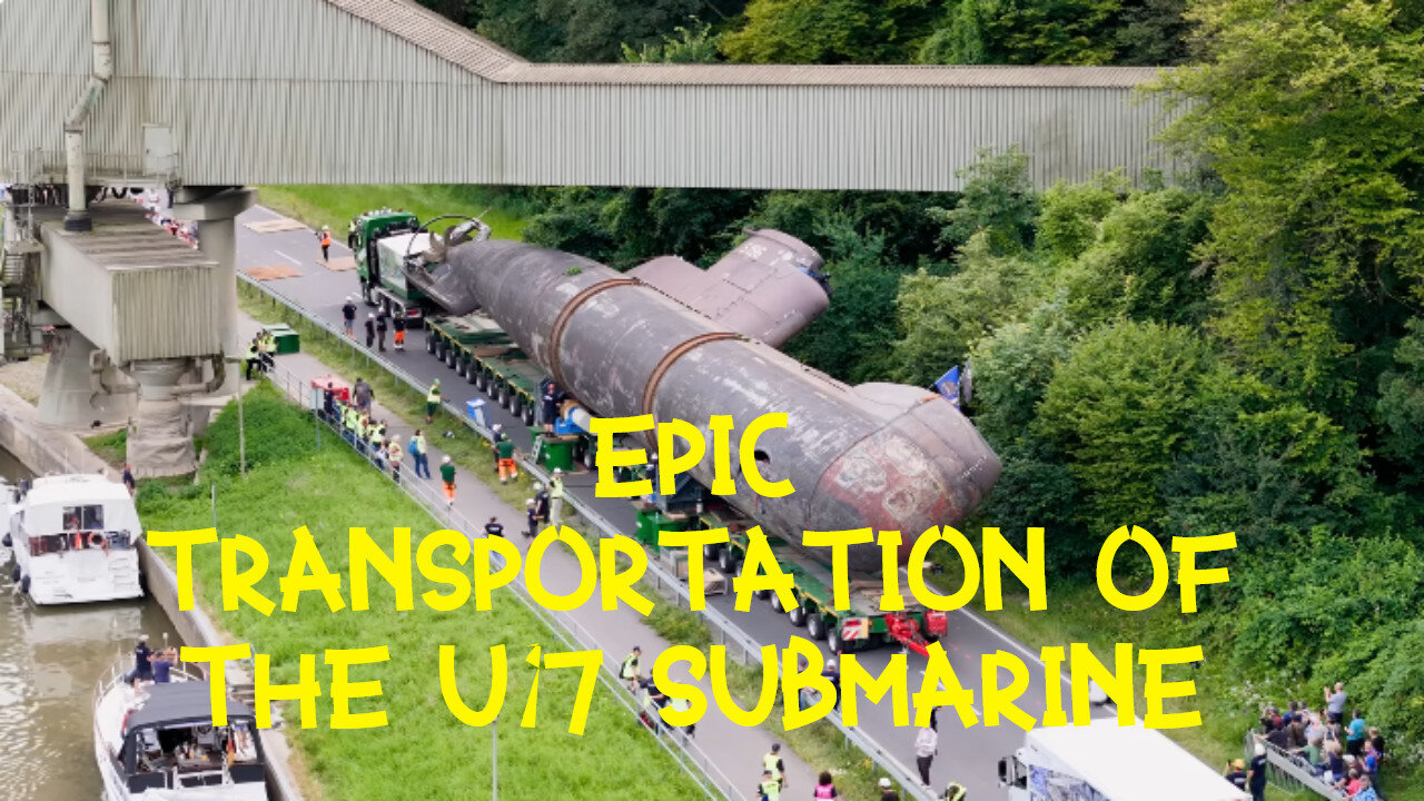 TRANSPORTING the submarine U17 through the narrow streets of HASSMERSHEIM. GERMANY