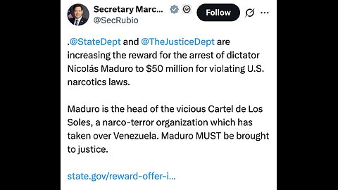 BOUNTY AWARD ARREST🇺🇸🏛️👩‍⚖️📸FOR INFORMATION ON VENEZUELA PRESIDENT🇻🇪🌎👨‍🦰💫