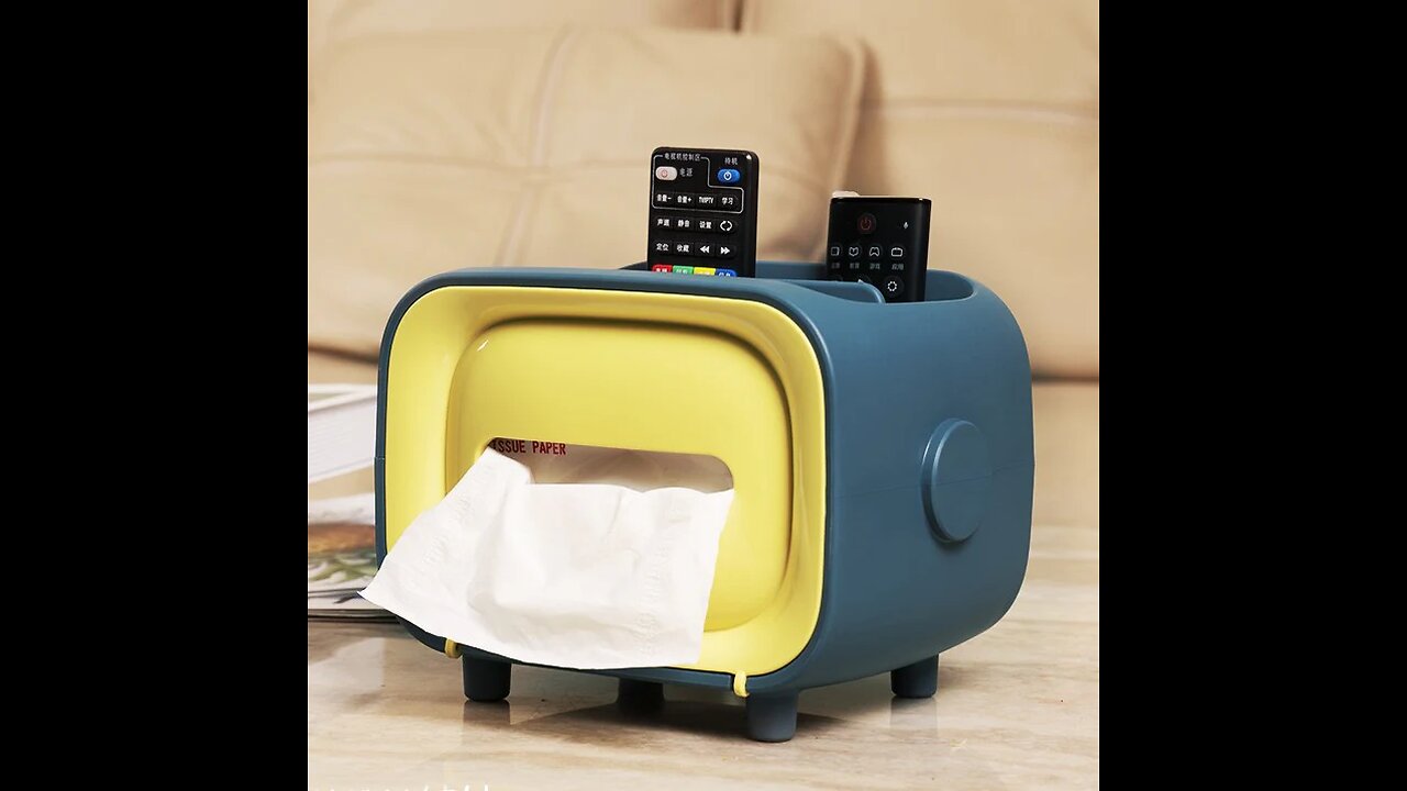 Retro TV-shaped Tissue Box, with Catchall & Phone Holder, for Home & Office
