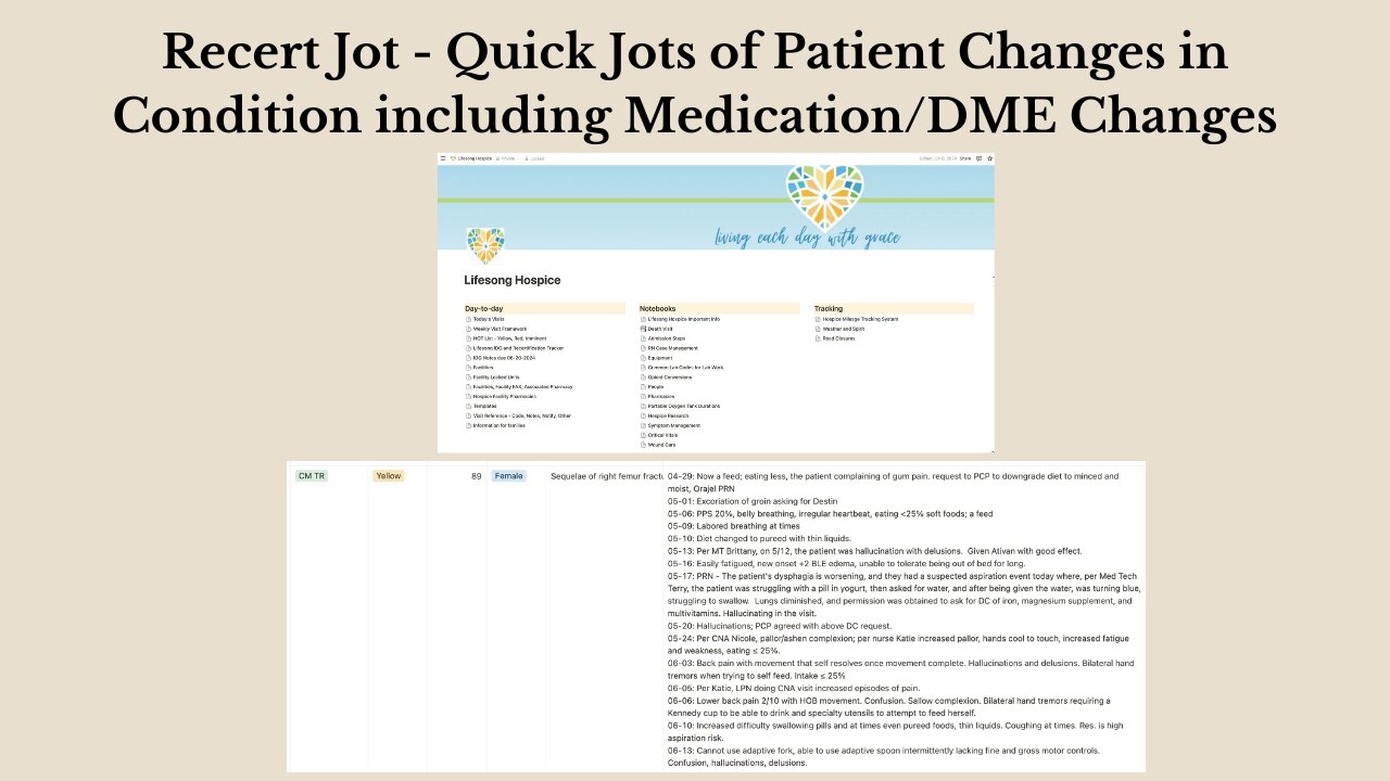 Hospice Nurses: Recert Jot - Quick notes of Patient Changes in Condition