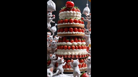 Cute Cats Try Strawberry Cake