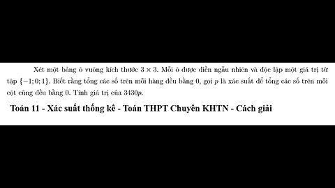 Toán KHTN: Xét một bảng ô vuông kích thước 3 x 3. Mỗi ô được điền ngẫu nhiên và độc lập một giá