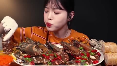 Giant King Tiger Shrimp Marinated in Soy Sauce Mukbang ASMR