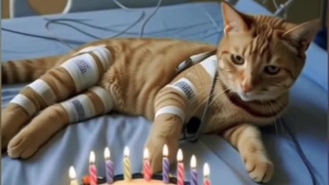 🎈😺 Cat Blows Balloon, POP! Ends Up in Hospital... But Gets a Birthday Cake! 🎂💖
