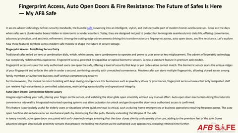 Fingerprint Access, Auto Open Doors & Fire Resistance: The Future of Safes Is Here