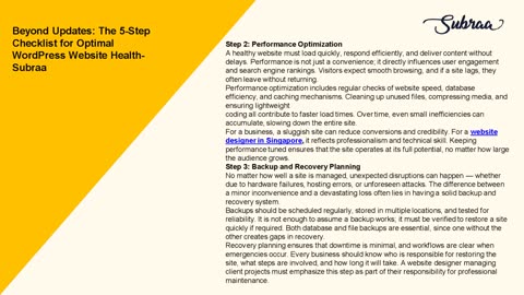 Beyond Updates: The 5-Step Checklist for Optimal WordPress Website Health-Subraa