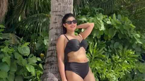 Hot Girl with Bikini in sea beach