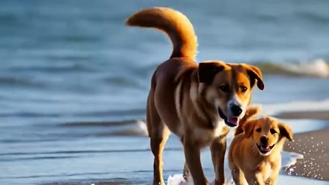 Big Dog & Tiny Puppy Side by Side Heartwarming Beach Walk 🐶🌊!