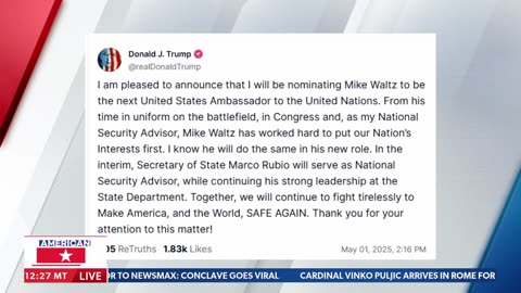 BREAKING: Waltz nominated as UN Ambassador, Rubio will be interim NSA