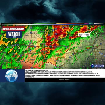 ⚡ Severe T-Storm Watch #112: AR, MO, OK Hail & Wind! 4/4/25 #shorts #weatherupdate