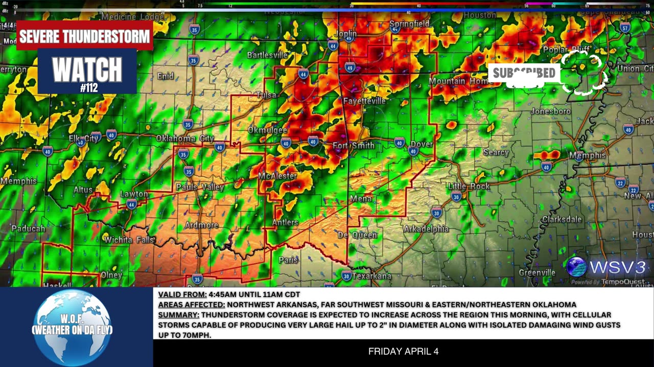 ⚡ Severe T-Storm Watch #112: AR, MO, OK Hail & Wind! 4/4/25 #shorts #weatherupdate