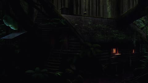 3 Hours of Rain in Jurassic Park Cabin | Relaxing Sleep Ambience
