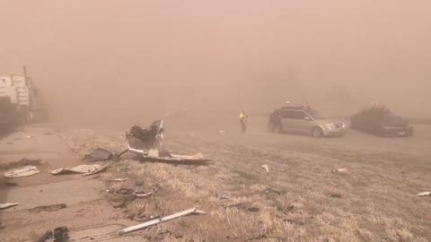 A closer look at some of the wreckage here on i-27. Absolutely horrific scene Canyon Texas