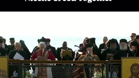 Ereticii Ecumenistii Bartholomeu,Leo,Theodor,Tawadros,monofiziti,vaticanisti spun Crezul impreuna