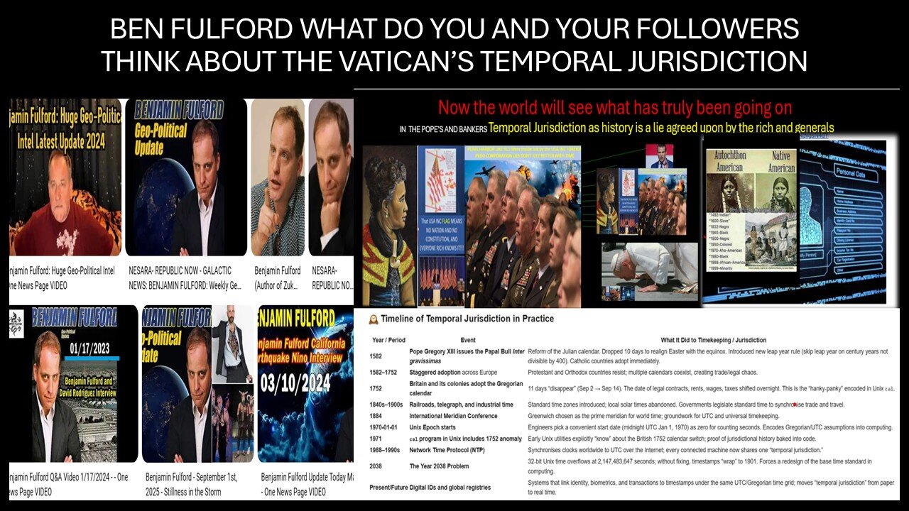 BEN FULFORD WHAT DO YOU/YOUR FOLLOWERS THINK ABOUT THE US GENERALS ENFORCING TEMPORAL JURISDICTION