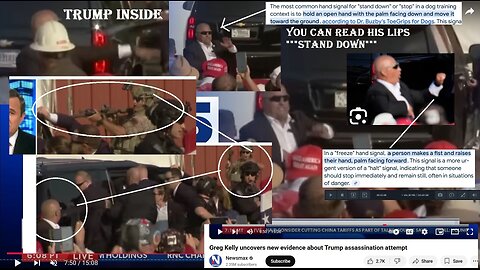 BUTLER, TRUMP SHOT-see suv-full camo man, rear ,bald dude in black sunglasses, stand down-freeze