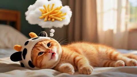 Ginger Kitten Dreams of Fries 🌙🍟 Sneaks Out to Eat While Mama Cat is Sleeping! 😴