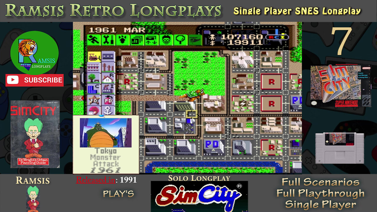 SimCity | SNES | 1991 | Scenario #3 Monster Attack | Retro Longplay | Episode 7 | It's KOOPZILLA!