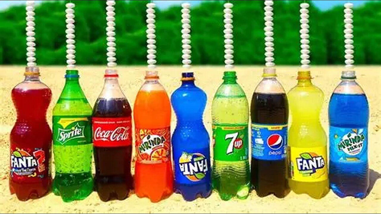 Big Coca Cola & different Fanta vs Mentos, Schweppes, Mirinda, M&M and Popular Sodas in Underground