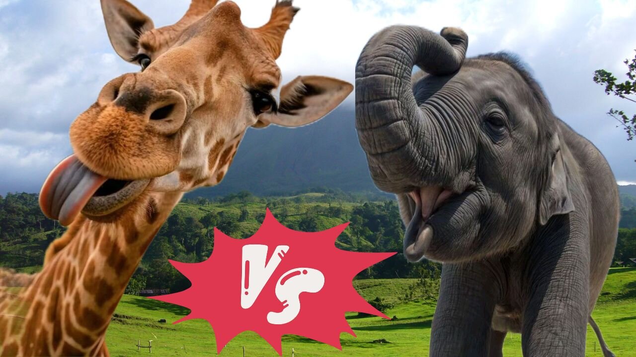 Giraffe vs Elephant, fight for water