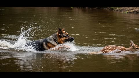 Dog Rescues Fawn From River! Amazing Friendship