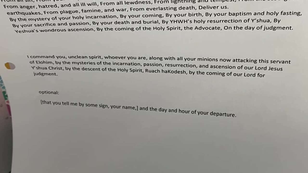 deliverance, exorcism, optional after deliverance, exorcism