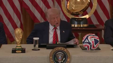 President Donald Trump: "Next summer we'll host the official 2026 World Cup tournament where 48 national teams will compete in 78 matches right here in the USA."