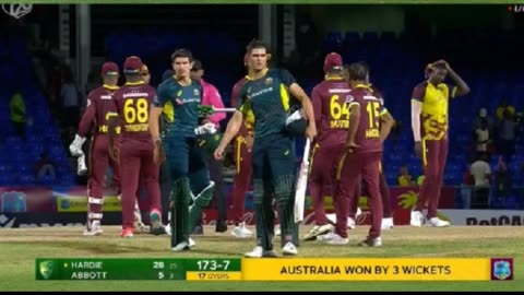 Australia beat West Indies by 3 wkts in the 5th T20 Australia white washed west Indies 5-0