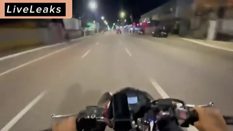 POV: Speeding Biker Slams Into Truck Crossing the Road