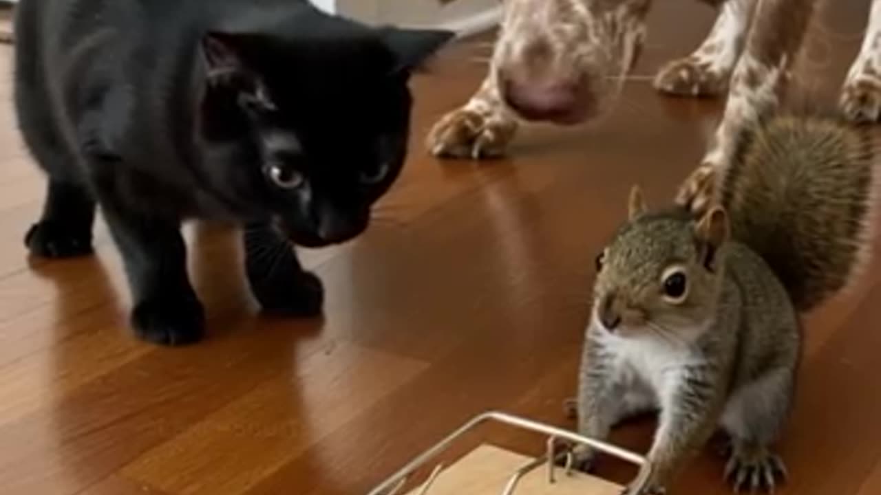 Cat dares squirrel to take the nut 😬
