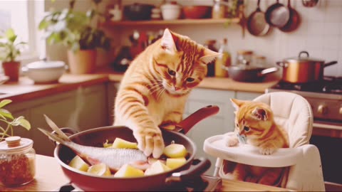 Cat hunt a fish
