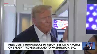 President Trump speaks to reporters on Air Force One flight from Scotland to Washington, DC