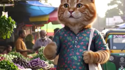 CAT selling Vegetables- funny video #cat #viral