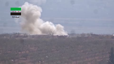 Syrian War Morek, N. Hama, TOW ATGM vs. bulldozer, hit (FSA Division 13) 2014.10.18