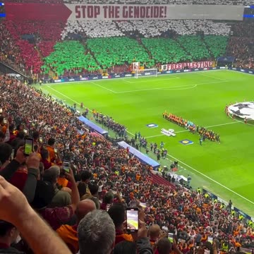 “Free Palestine” and “Stop Genocide” banners during Thursday’s Champions League match