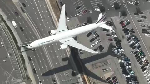 Landing of the Air France Boeing 777-300ER at Los Angeles Airport, USA, filmed from a helicopter.