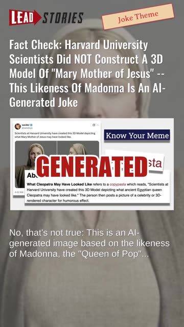 Fact Check: Harvard University Scientists Did NOT Construct 3D Model Of Mary Mother of Jesus -- Joke