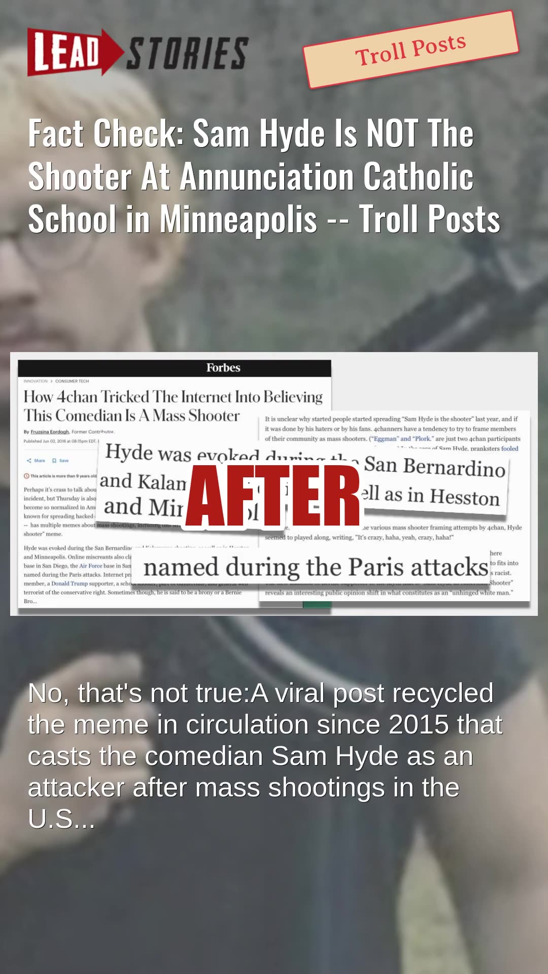 Fact Check: Sam Hyde NOT The Shooter At Annunciation Catholic School in Minneapolis -- Troll Posts