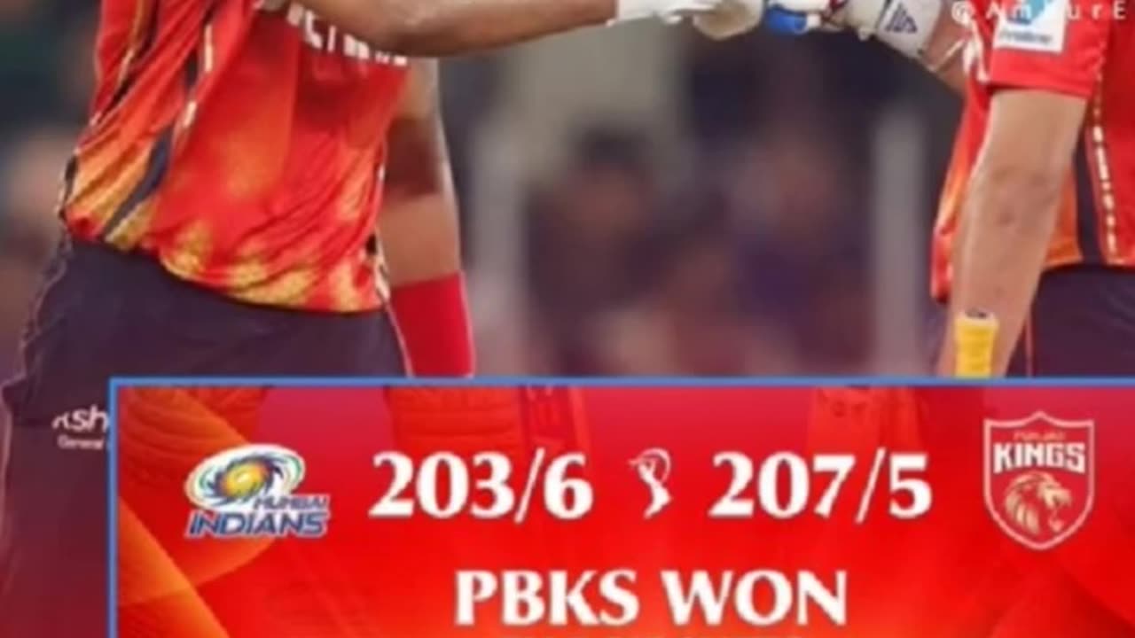 Pbks beat Mi in the Qualifier 2match of Ipl25 by 5 wickets in AhmedabadQualified for final with RCB