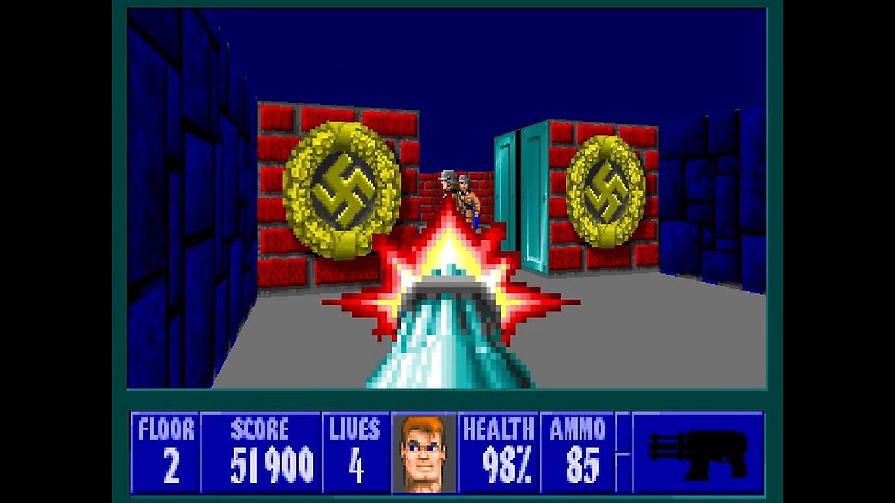 Wolfenstein 3D, DOS, 1992 - 100% Complete, Episode 4 Floor 2 (A Dark Secret)