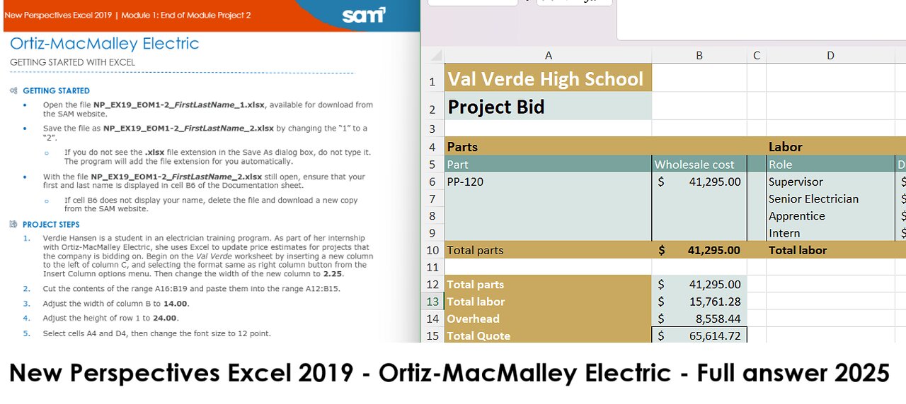 New Perspectives Excel 2019 | Module 1: End of Module Project 2 | Ortiz-MacMalley Electric (2025)