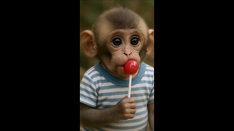“Happy Baby Monkey Enjoying Candy 🍬🐵 Pure Joy!”