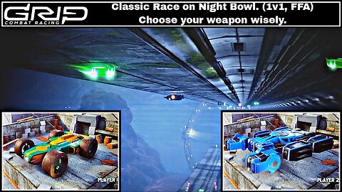 XB1X GRIP: Combat Racing G15, 2P local splitscreen Classic Race on Night Bowl, Rogue vs Rhino!