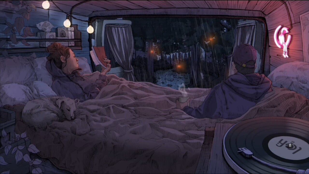 lofi beats | rain falling in forest car at night 🌧️🚗 | relax/sleep/study