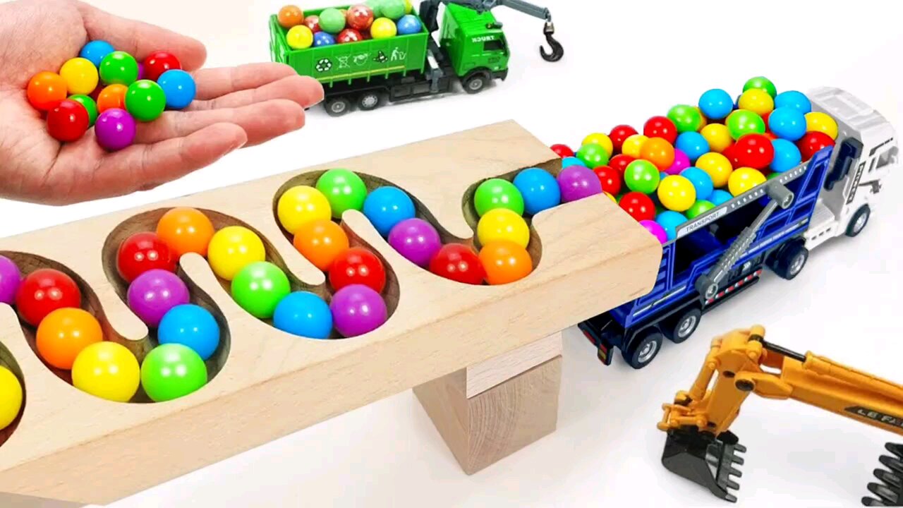 Marble Run ASMR Race ☆ HABA Slope & Dump Truck Excavator Ambulance Forklift Garbage Truck Tractors