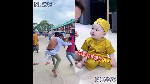 One person has torn anothers panjabi. The mother is tearing a milk packet, and the son is struggling