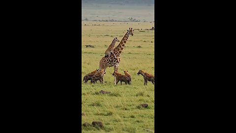 Hyena hunts giraffe