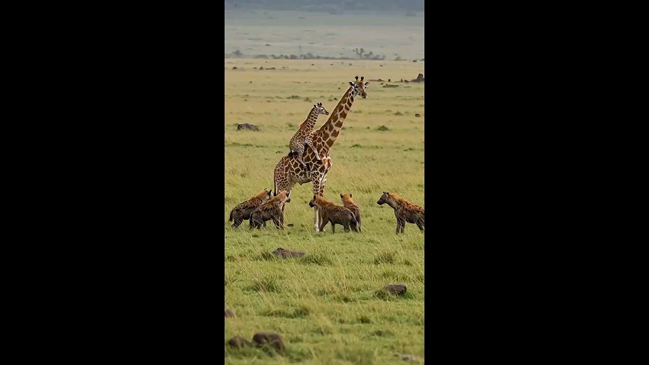 Hyena hunts giraffe