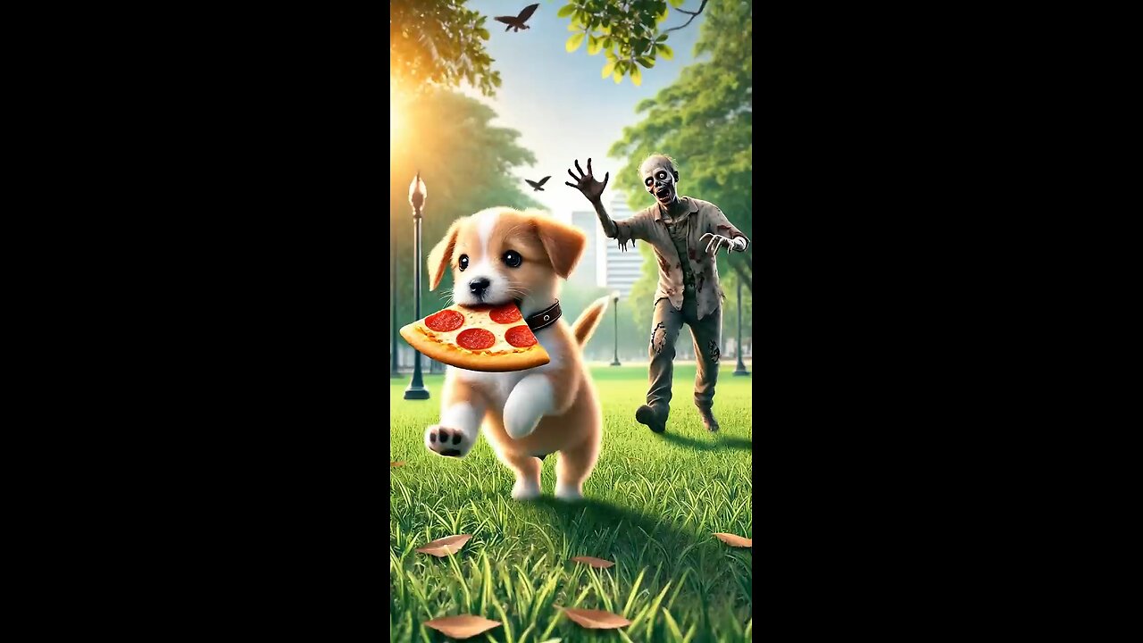 puppy runs away from zombies
